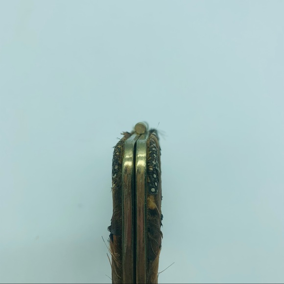 Vintage 70's Genuine Peacock Feather Wallet, Coin Purse, Kiss Clasp 5” - Picture 3 of 7